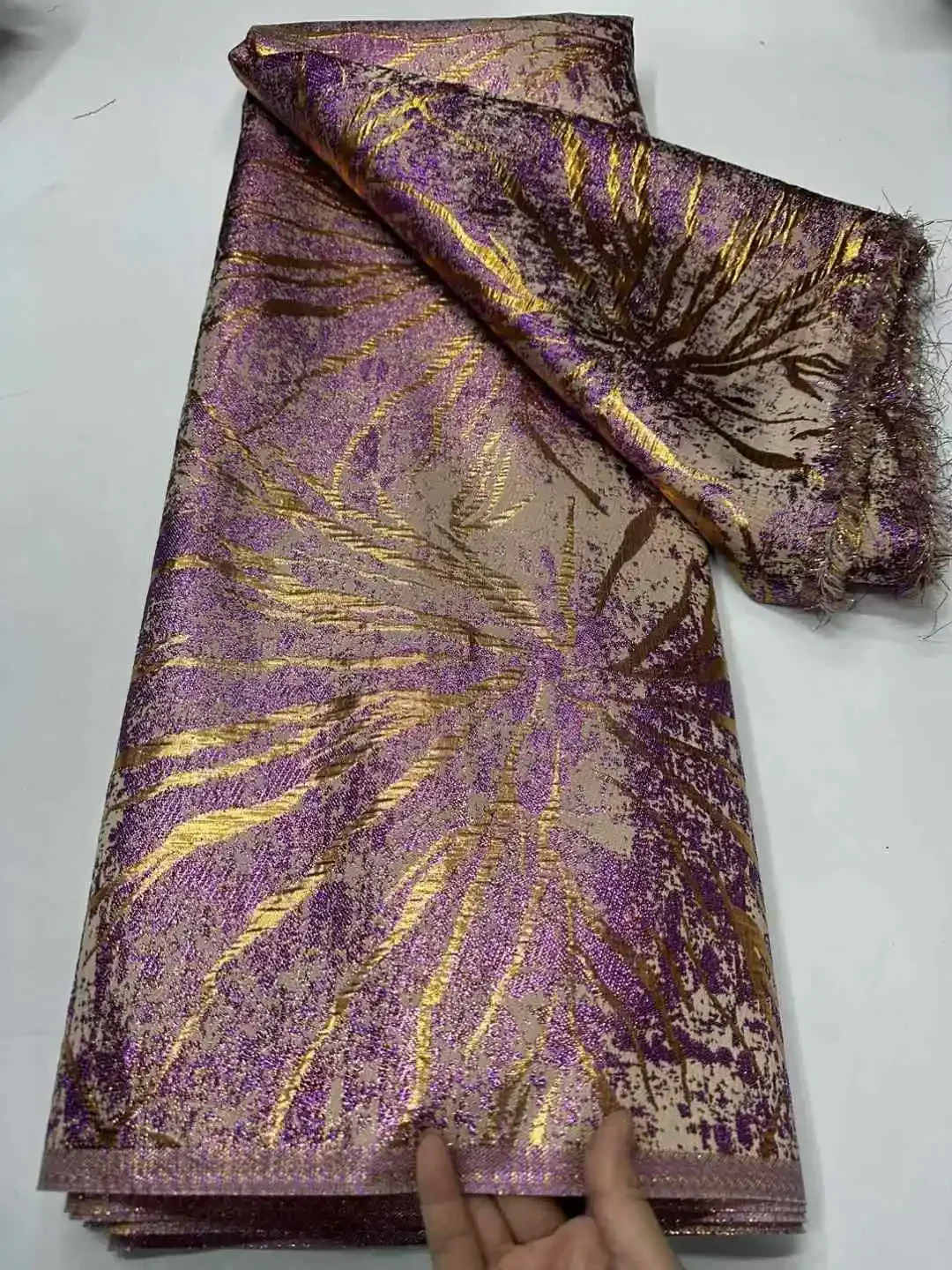 

African Brocade Fabric Jacquard 2025 Nigerian Damask Brocard Tiss Gradient Lace New Organza Lace French Net Material AH2036