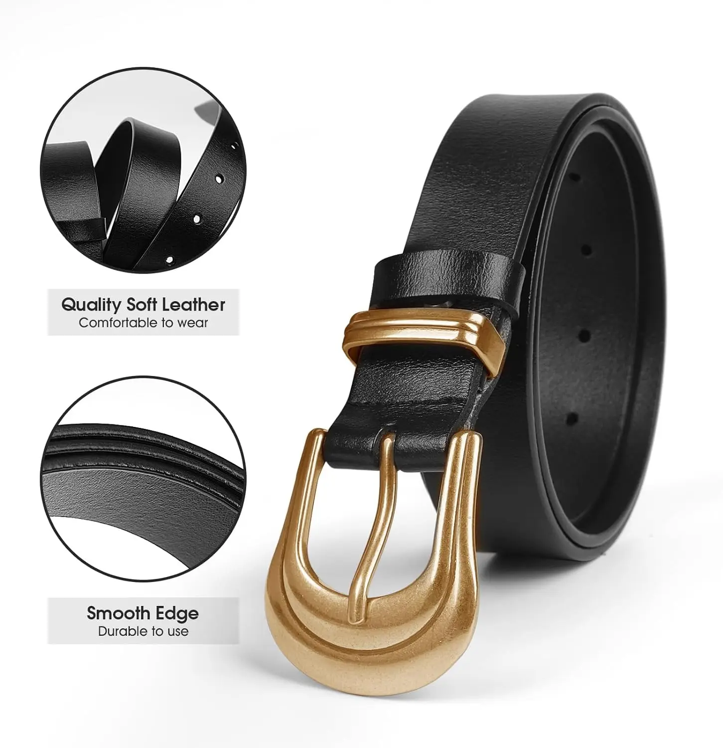 OHAOPIJU 2024 New  Female Fashion Belt Simple Metal Buckle Belt for Women Black Suit Jeans Clothing Accessories