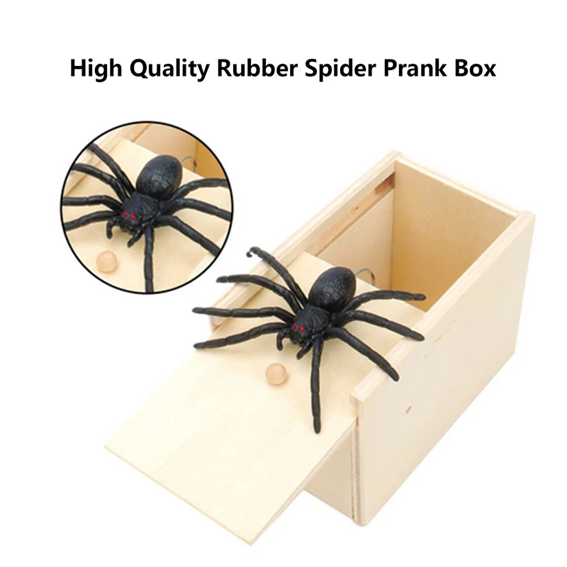 Wooden Prank Trick Practical Joke Home Office Scare Toy Box Gag Spider Kid Parents Friend Funny Play Joke Gift Surprising Box