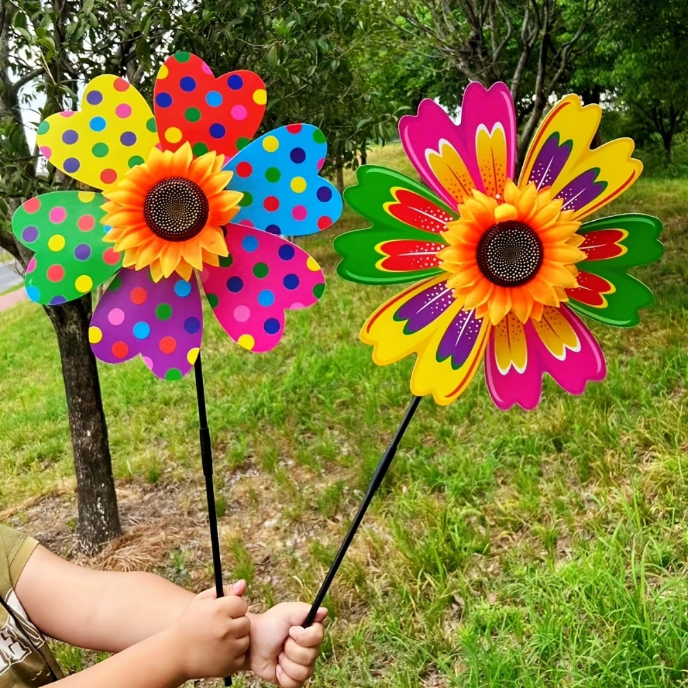 2 PCS Large Colorful Sun Flower Windmill Garden Yard Dress Up Outdoor Spring Trip Advertising Activity Props Attraction