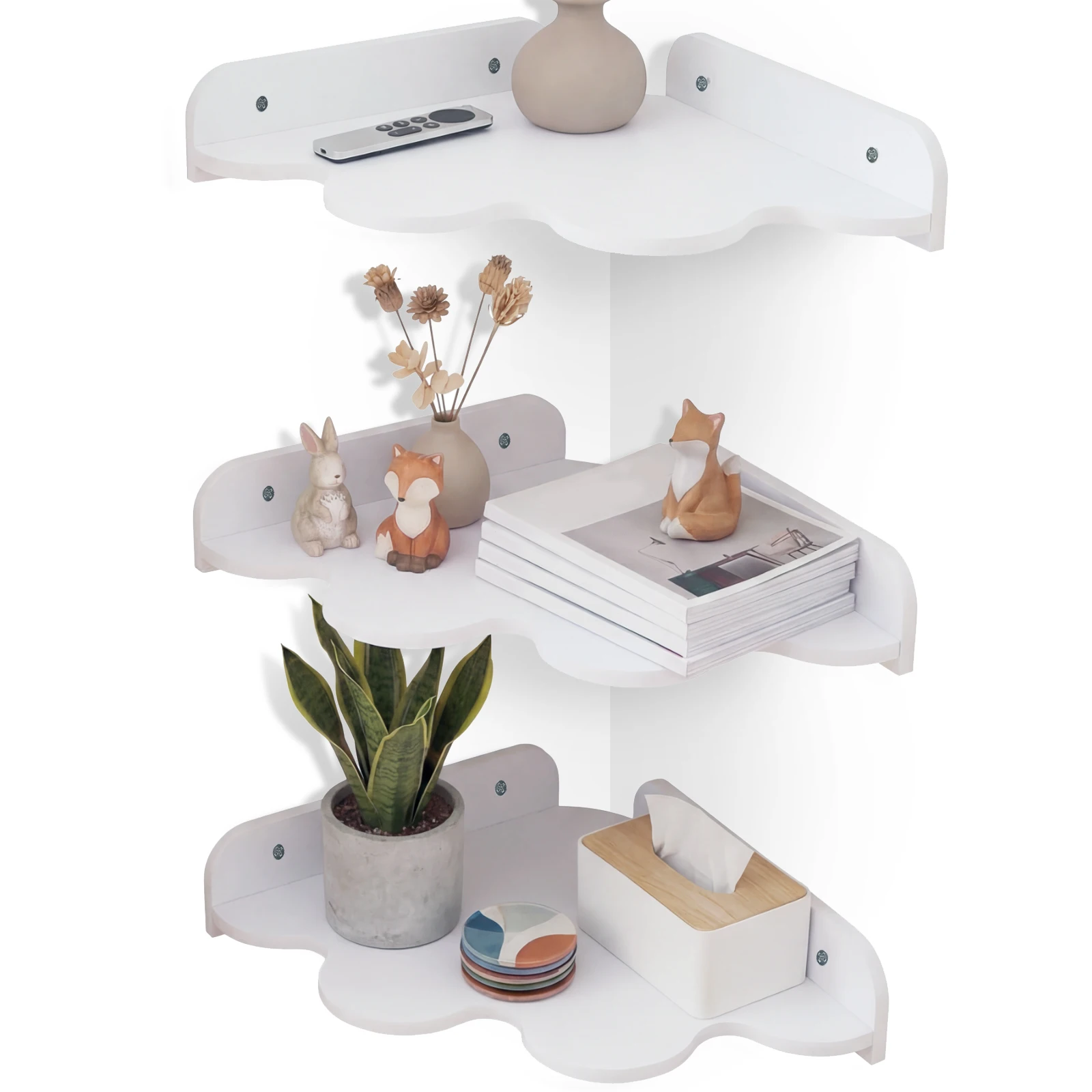Set aus 3 Niedlichen Wolken-Eckregalen Schwebende Eck-Aufbewahrungsregale Kinderzimmer Wanddekoration zum Platzieren von Puppen, Bilderbüchern und Kleinen Gegenständen