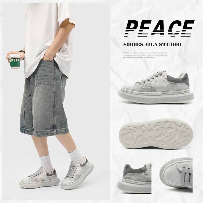 

Men's New Autumn Sneakers, Distressed Thick-soled White Sneakers, Trendy and Versatile, Suitable for Casual and Sports Wear.