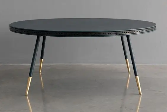 bv-Contemporary Wood with Stainless Steel Gold Legs Two-Tone Marble Top Round Coffee Table·
