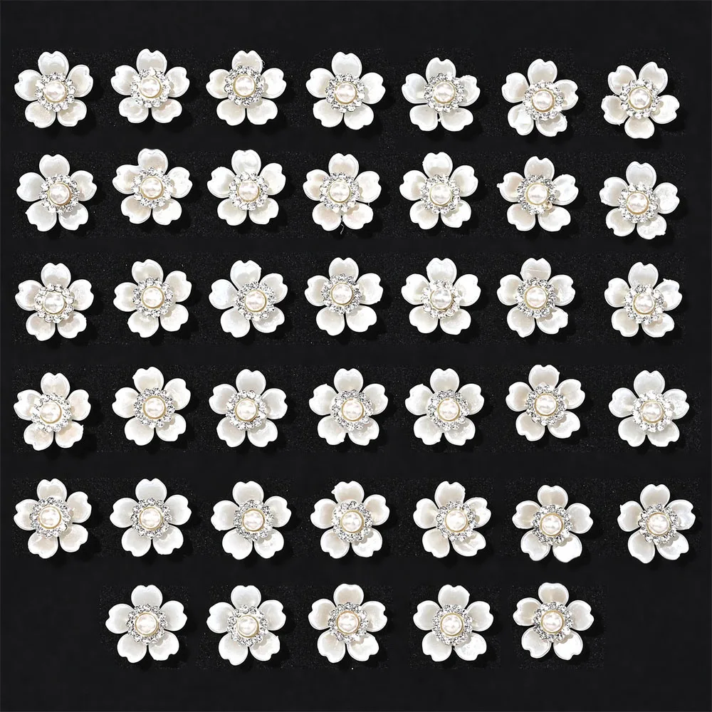 40 Stück Imitationsperlen, blumenförmige Strassknöpfe für Schmuckherstellung, dekorative Hut, Kleidung, DIY, Basteln, Nähzubehör – Detail 9