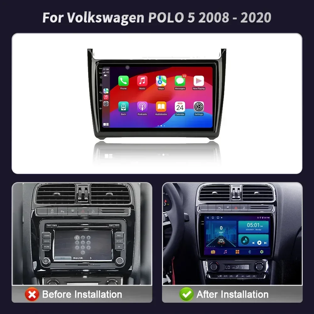 Android Bluetooth Wireless CarPlay Screen Stereo Car Radio Multimedia Player Navigation For Volkswagen Polo 5 Sedan 2008 - 2020