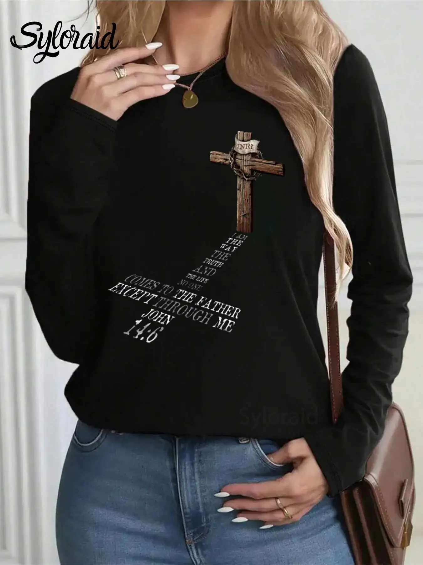 تي شيرت نسائي طويل الأكمام يسوع الطريق الحقيقة الحياة تي شيرت كريستيان قميص موضة رقبة مستديرة كاجوال #2