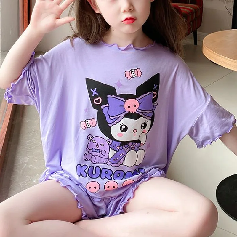 

Sanrio My Melody Cartoon Thin Short Sleeves Short Suit Spring Summer Anime Pajamas Homewear Kawaii Child Clothing Gift For Child