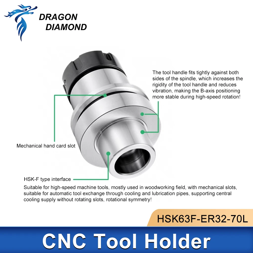 Zrównoważony uchwyt HSK63F ER32 70L uchwyt na narzędzia do obróbki drewna drewniany uchwyt noża do obróbki do części tokarki CNC