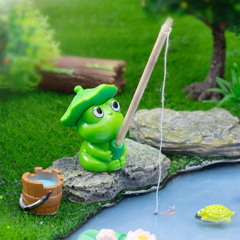 Fischierender Frosch Panda Figur Ornament Kreatives Cartoon-Tier Figur Puppe Aquarium Hängedekoration Tischdekoration – Detail 4