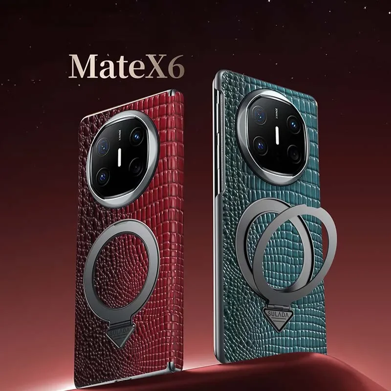 

Роскошный деловой чехол для телефона для Huawei Mate X6 X5 X3, магнитный круг, кронштейн с рисунком аллигатора, противоударный жесткий защитный чехол