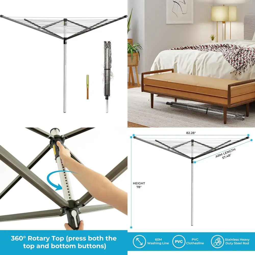 

Outdoor Foldable Heavy Duty Rotary Clothesline Dryer with 4 Arms, Adjustable Height, 196FT Drying Space for Maximum Efficiency