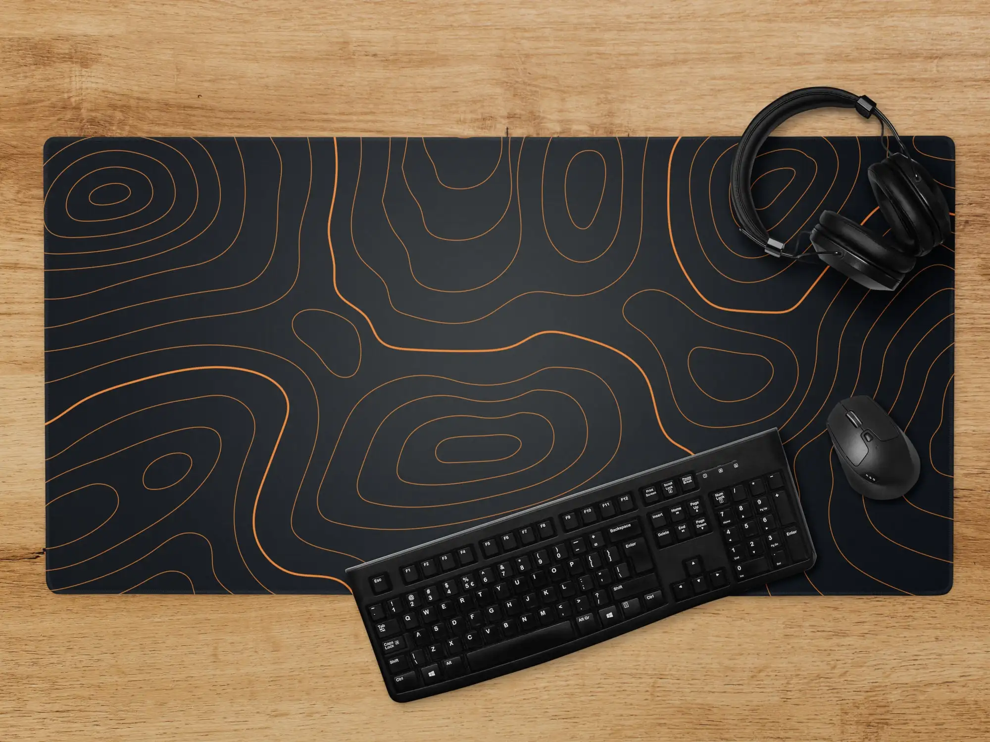 Topographic Abstract Black Mouse Pad Xxl,Topographic Desk Mat,Orange Geographic Map Gaming Large Mouse Pad Accessories,gamer Rug