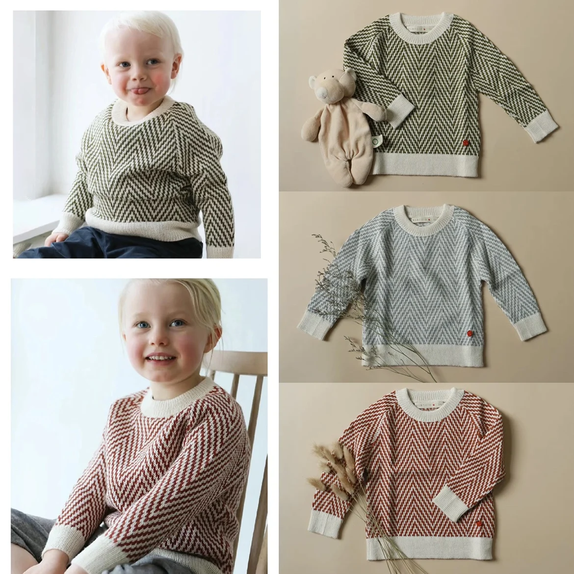 

Jenny&Dave 2023autumn and winter Nordic boys and girls Christmas children's herringbone sweater loose round neck pullover sweate