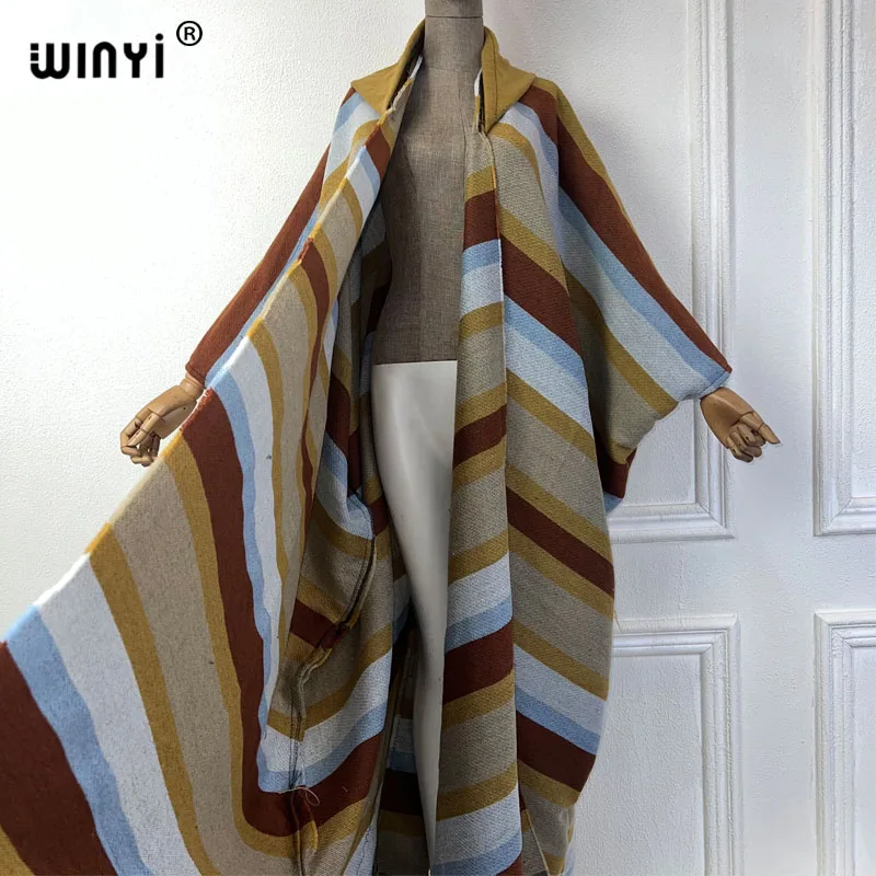 WINYI Winter coat outfits Women holiday dress print Thick Warm Female kaftan loose cardigan dress Hooded mop coat fashion Abaya