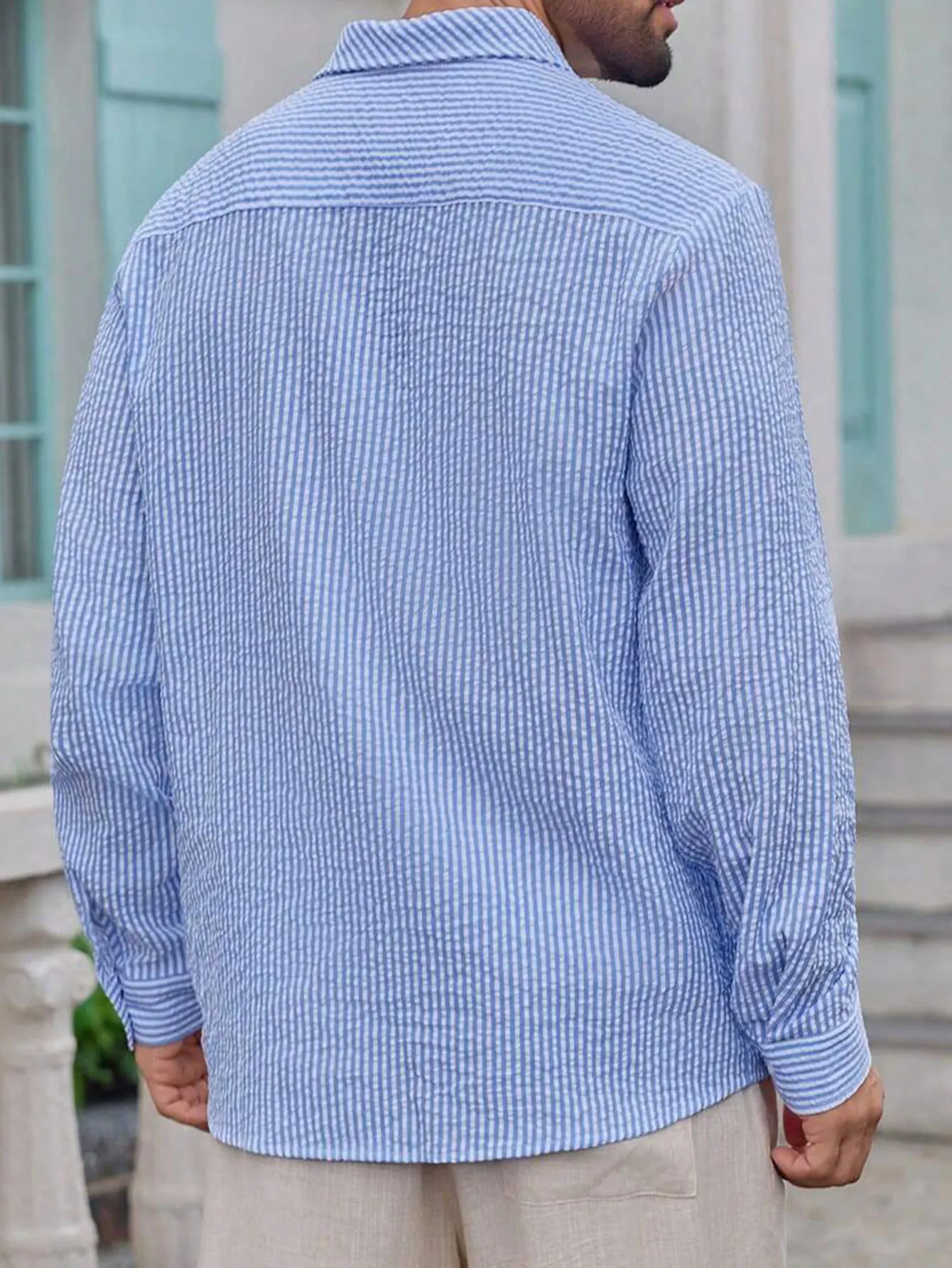 Herren Langarm-Streifenhemd mit Lockerem Schnitt Stilvolle Bequeme Freizeitkleidung für Alle Jahreszeiten Ideal für Outdoor-Aktivitäten – Detail 3