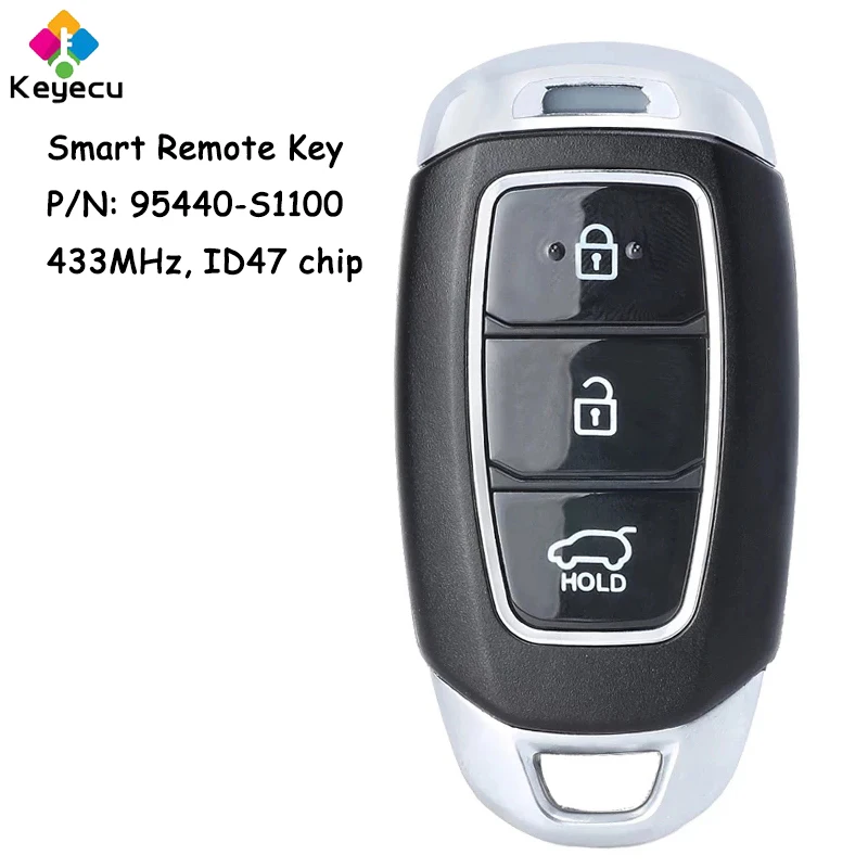 

KEYECU Keyless Go Smart Remote Control Key With 3 Buttons 433MHz ID47 Chip for Hyundai Santa Fe 2018 2019 2020 Fob 95440-S1100