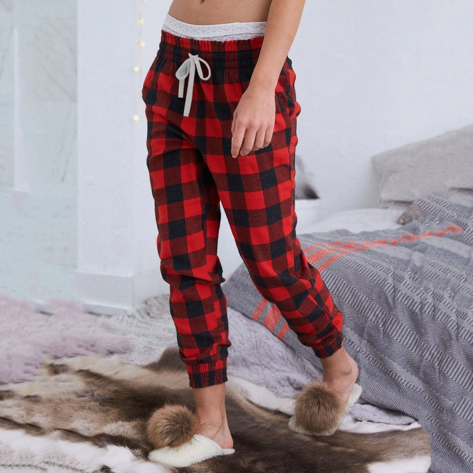 New In Plus Size Cargo Pants Women Plaid Printed Christmas Pants Pajama Pant Wide Pants Women High Waist pantalones de mujer