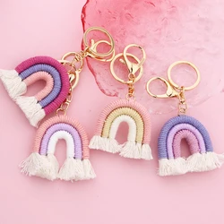 5cm Boho Cotton Rainbow Tassel Keychains For Women Cute Macrame Weaving Car Keyring Holder Bag Wallet Purse Jewelry Accessories