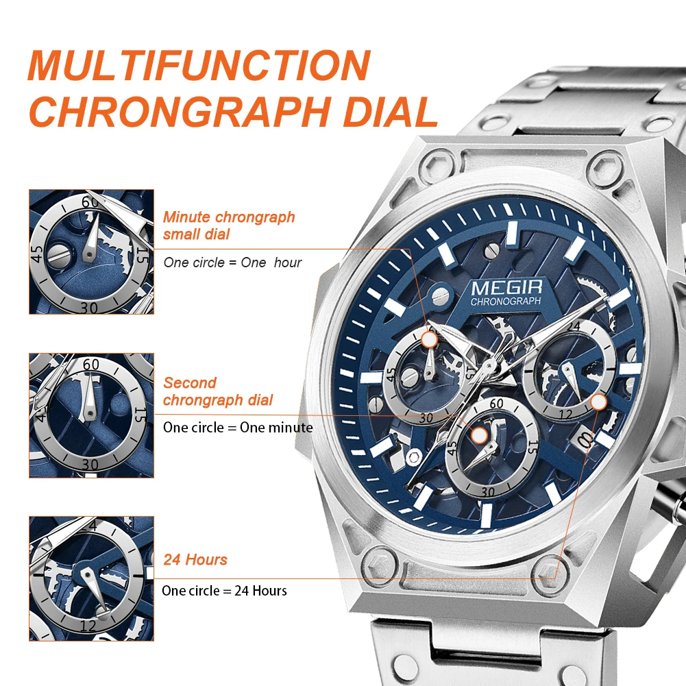 MEGIR Fashion Men Watches Luxury Quartz Business Casual Wristwatch Waterproof Luminous Steel Bracelet Chronograph Clock 4220