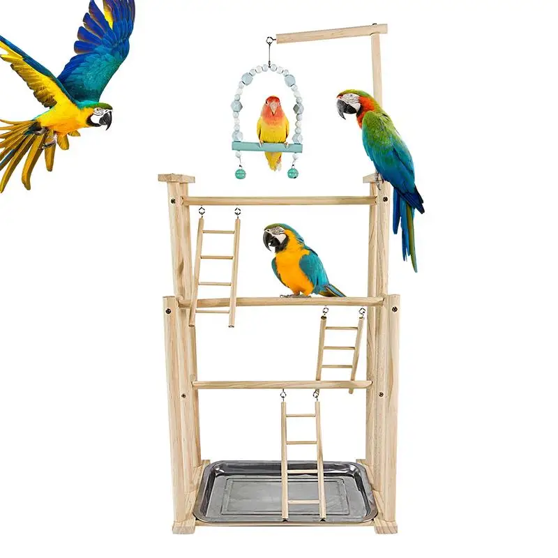 

Parrot Stand Playground Wooden Bird Perch Stand Tabletop Parakeet Birds Toys Playing Exercising Pet Birds Supplies For Budgie