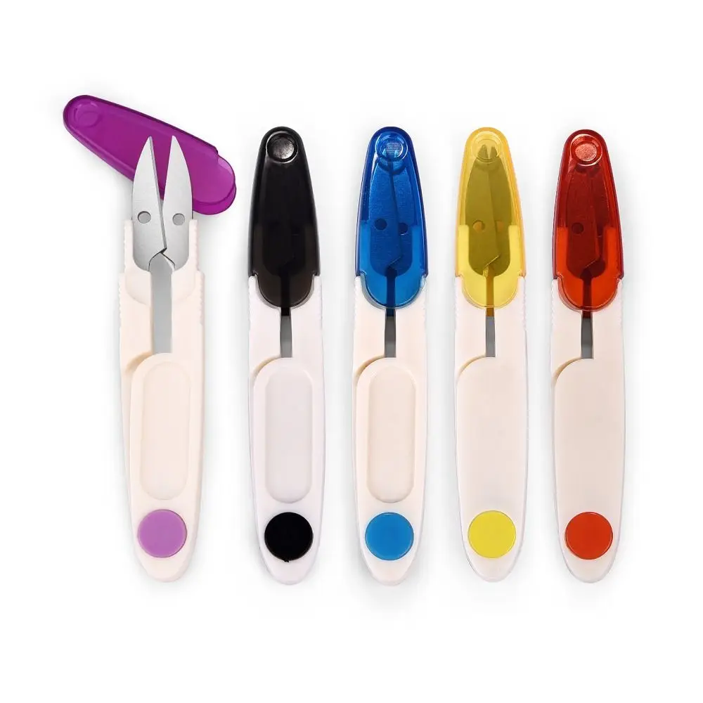 Stainless Steel U-Shaped Small Scissors Transparent Tape Covers Trimming Thread Ends Burrs Automatic Rebound Scissors Colorful