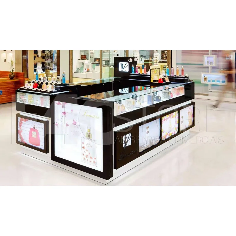 （customized）Wooden Glass Perfume Display Cabinet Modern Perfume Mall Kiosk Sale