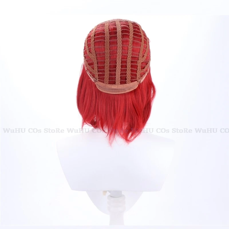 Hasbin cos niffty peruca anime hotel cosplay perucas curto vermelho encaracolado calor cabelo sintético feminino traje de halloween festa role play