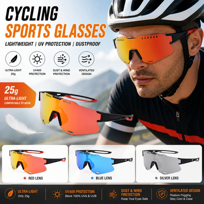軽量スポーツサングラス、uvカット、防風、自転車用アイウェア、アウトドアライディングサイクリンググラス