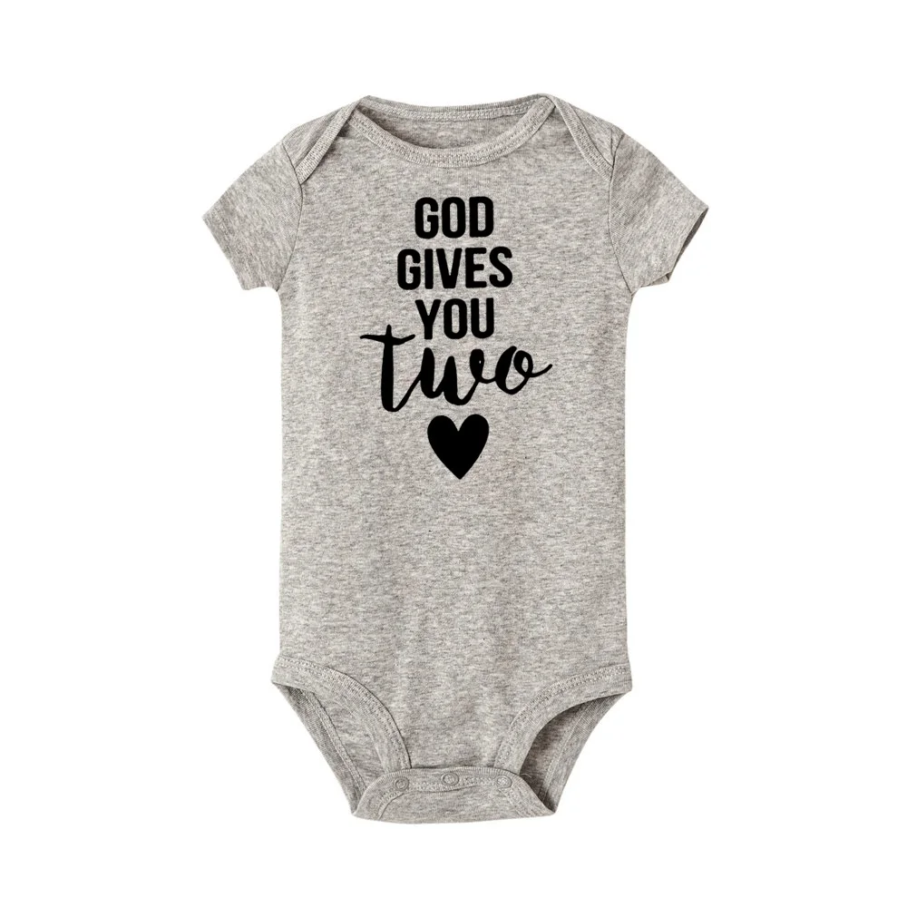 Twins Baby Bodysuit God Gives You Two Letter Printed Pregnancy Announcement Brother Baby Romper Outfit Clothes Christian Gifts