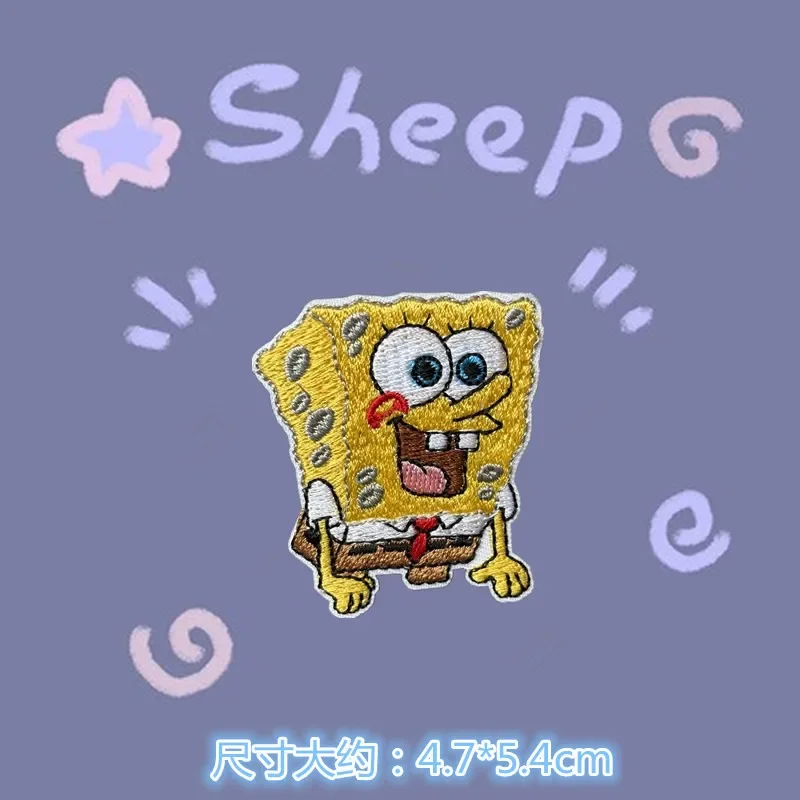 Sponge-Bob Anime Embroidery Patch Ironing Clothing Thermoadhesive Sewing for Kids Cartoon DIY Patches on Clothes Garment Gift