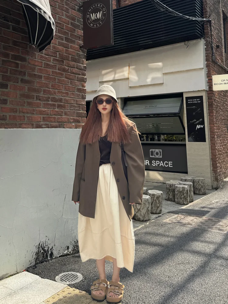 

LADYC Spring Autumn New Sle Loose oulder Wide Lapel Slim Fit No Collar Women's Suit Jaet Busin Casual Faion