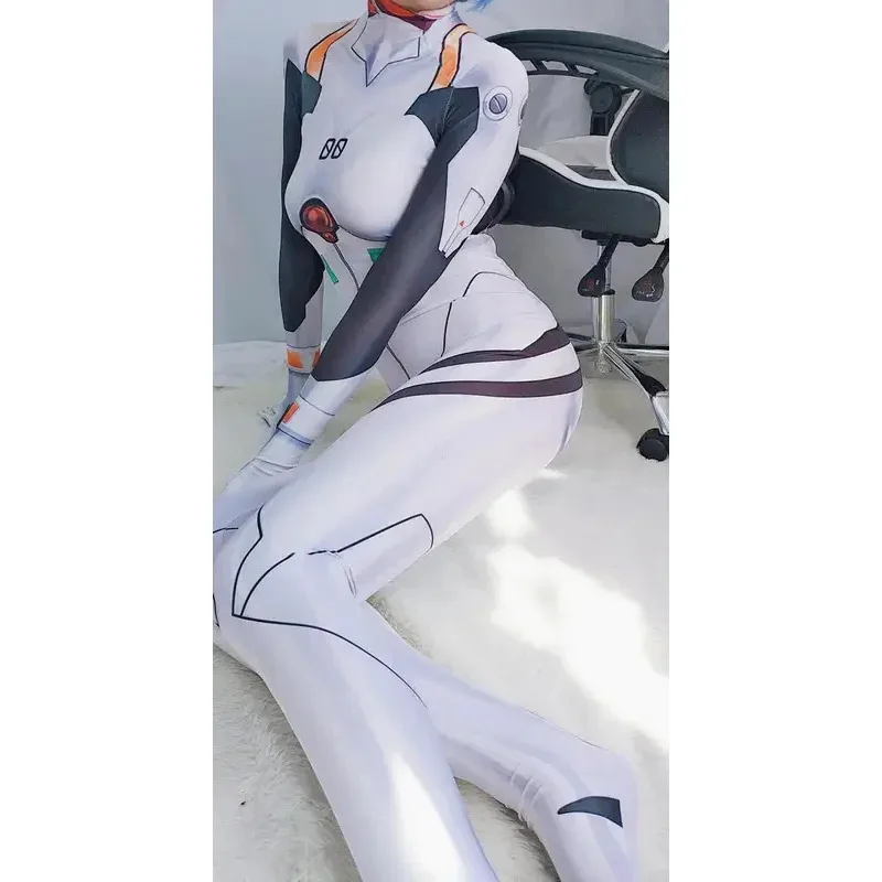 Nuevo 2025 disfraz de Rei Ayanami mono blanco mono fiesta de Halloween Cosplay Zentai Catsuit 002 Bear House Anime