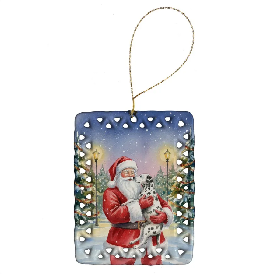 

Dalmatian with Santa Claus Porcelain Ornament Christmas Tree Hanging Decorations for Home Christmas Holiday Rectangle Gift Mult