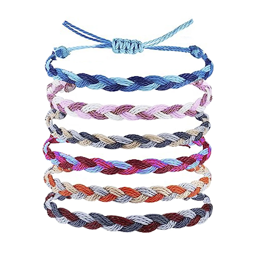 5Pcs Bohemia Braided Rope Wave Bracelet Adjustable Handmade Wrist Cord Friendship Ethnic Woven Bracelets for Girls Women Jewelry