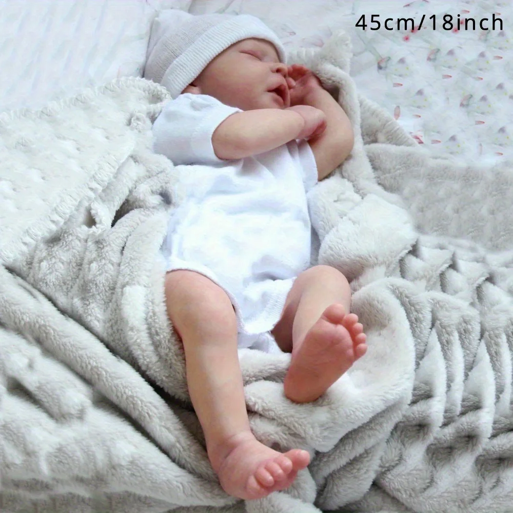 BZDOLL, muñeca bebé de 18 pulgadas, modelo «Reborn», con aspecto de bebé dormido, 45 cm, hecha de vinilo suave, con cuerpo de tela, piel pintada en 3D y venas visibles, ideal como juguete para vestir y como regalo de cumpleaños.