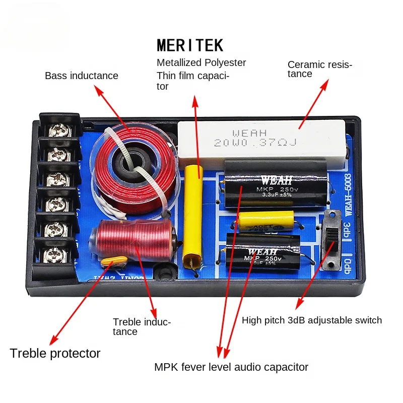 Sotamia 1ชิ้น200W ตัวแยกเสียงเบสสามทาง, ตัวแบ่งความถี่ลำโพงวิทยุครอสโอเวอร์สำหรับรถยนต์ที่มีกำลังสูงครอสโอเวอร์1ชิ้น