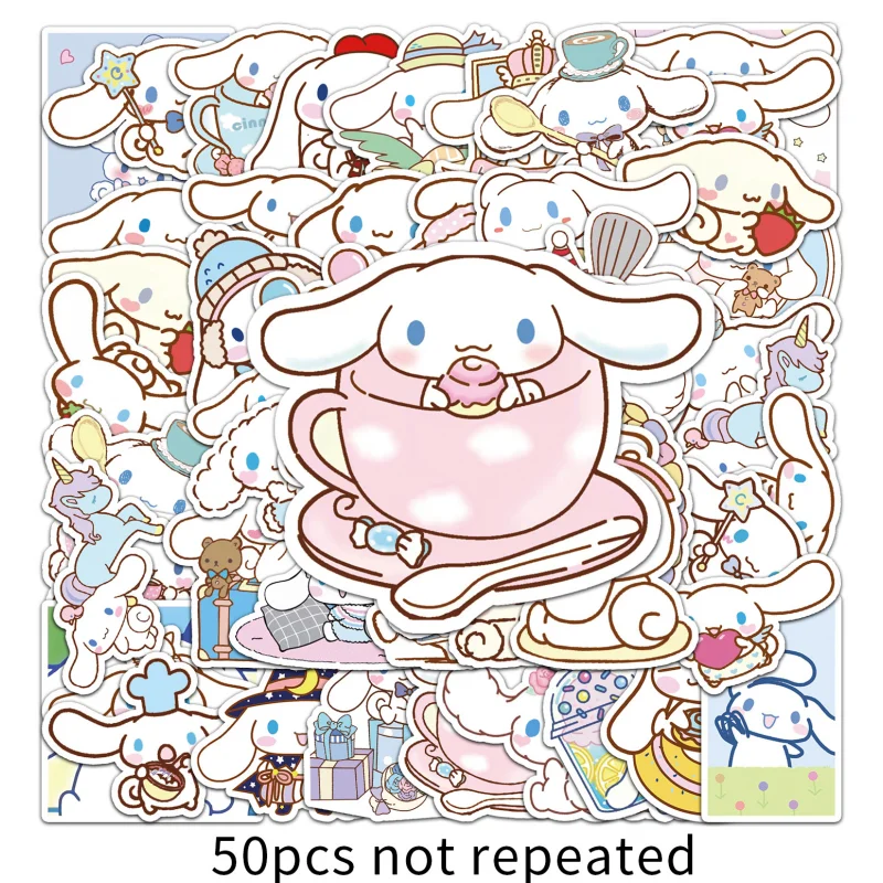 50 adesivi Sanrio Cinnamoroll Anime adesivi Confezione di adesivi carini Custodia per telefono Kawaii in pelle per laptop impermeabile