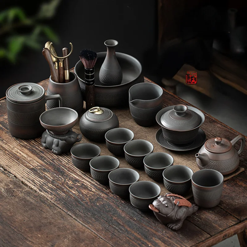 

Purple Clay Gongfu Tea Set for Home Living Room Vintage Lazy Person's Tea Utensils Cerc Purple Sand Cover Bowl Tea Pot Who...