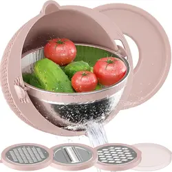 Multifunctional Household Double Drain Basket, Stainless Steel Strainers, Washing Fruit Basket, Vegetable Cutting Tools