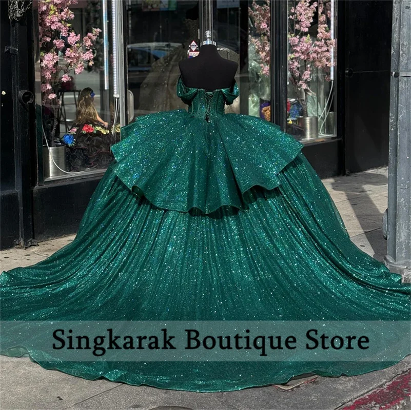 Princess Hot Pink Ball Gown Quinceanera Dresses Corset Gown Glitter Beads Rhinestones Birthday Party Sweet 16 Dress Customized