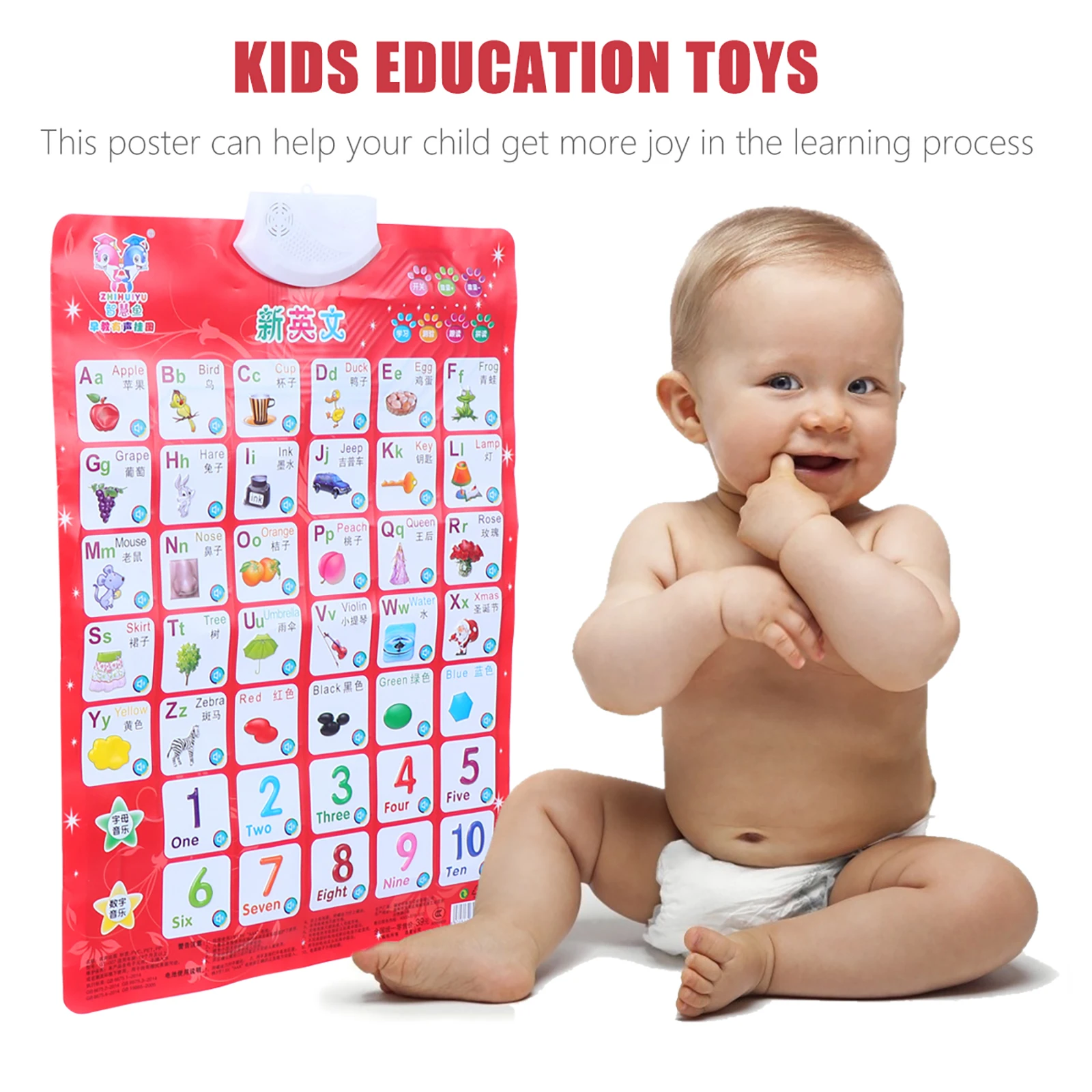 

Wall Chart with Sound Teaching Learning Toys Educational Supply for Toddlers Kids Talking Poster Alphabet Letter Baby