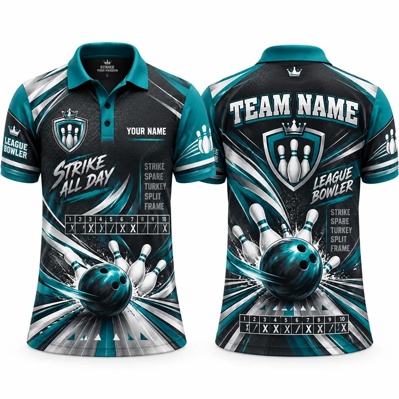 Custom Bowling Polo Shirt Personalized Name Team Name Strike Graphic Short Sleeve Jersey League Tournament Team Uniform Top