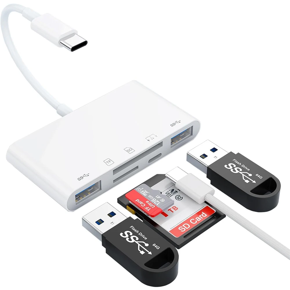5-in-1 SD Memory Card Reader for iPhone iPad USB A Charging Port, USB C to SD CSupports Micro SD/SDHC/SDXC/MMC OTG Adapter