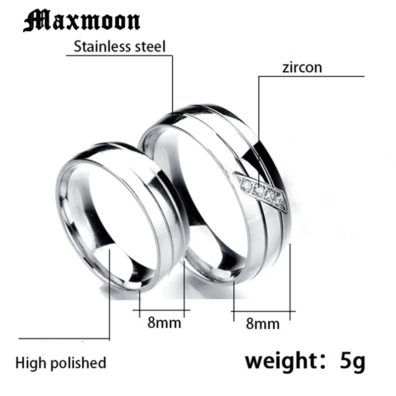 Maxmoon Wedding Rings for Women Men Couple Zirconia Band Stainless Steel Anniversary Engagement Jewelry Alliance Bijoux
