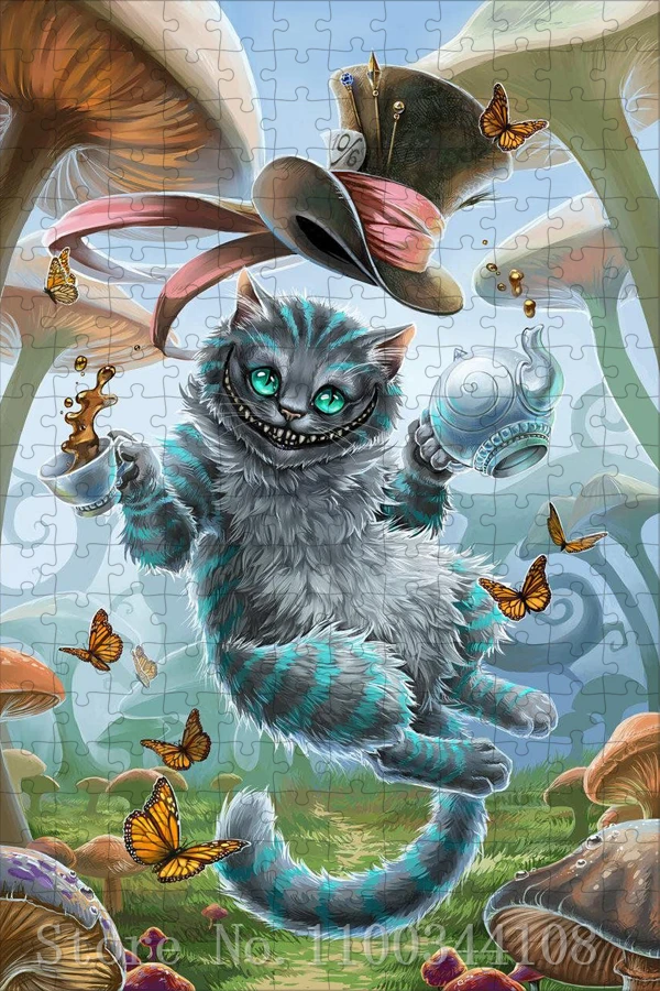 Disney Alice In Wonderland Wooden Puzzles Cheshire Cat Mushroom Cartoon Jigsaw Puzzles Parent-Child Interactive Game Toys