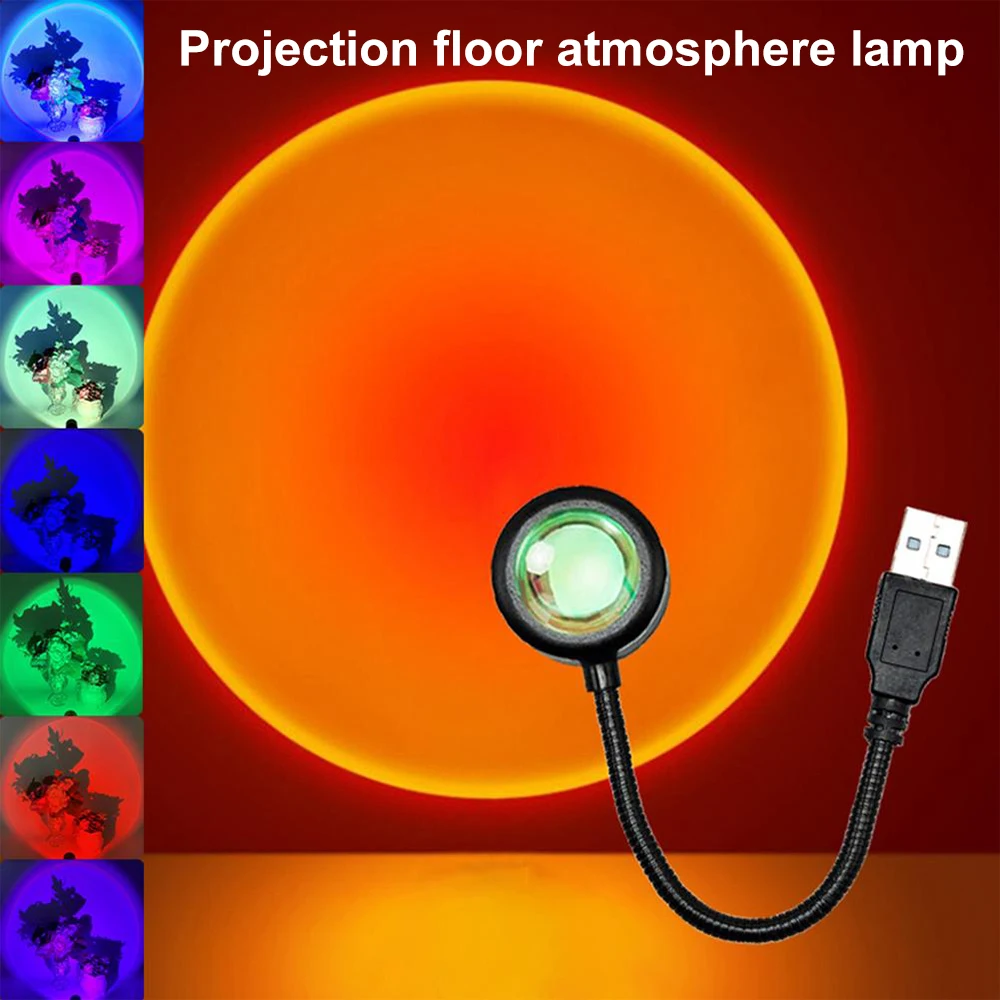 USB Rainbow Sunset Lamp LED Bedroom Atmosphere Night Light Home Room Wall Decor Gift Background Lighting Projector Photography