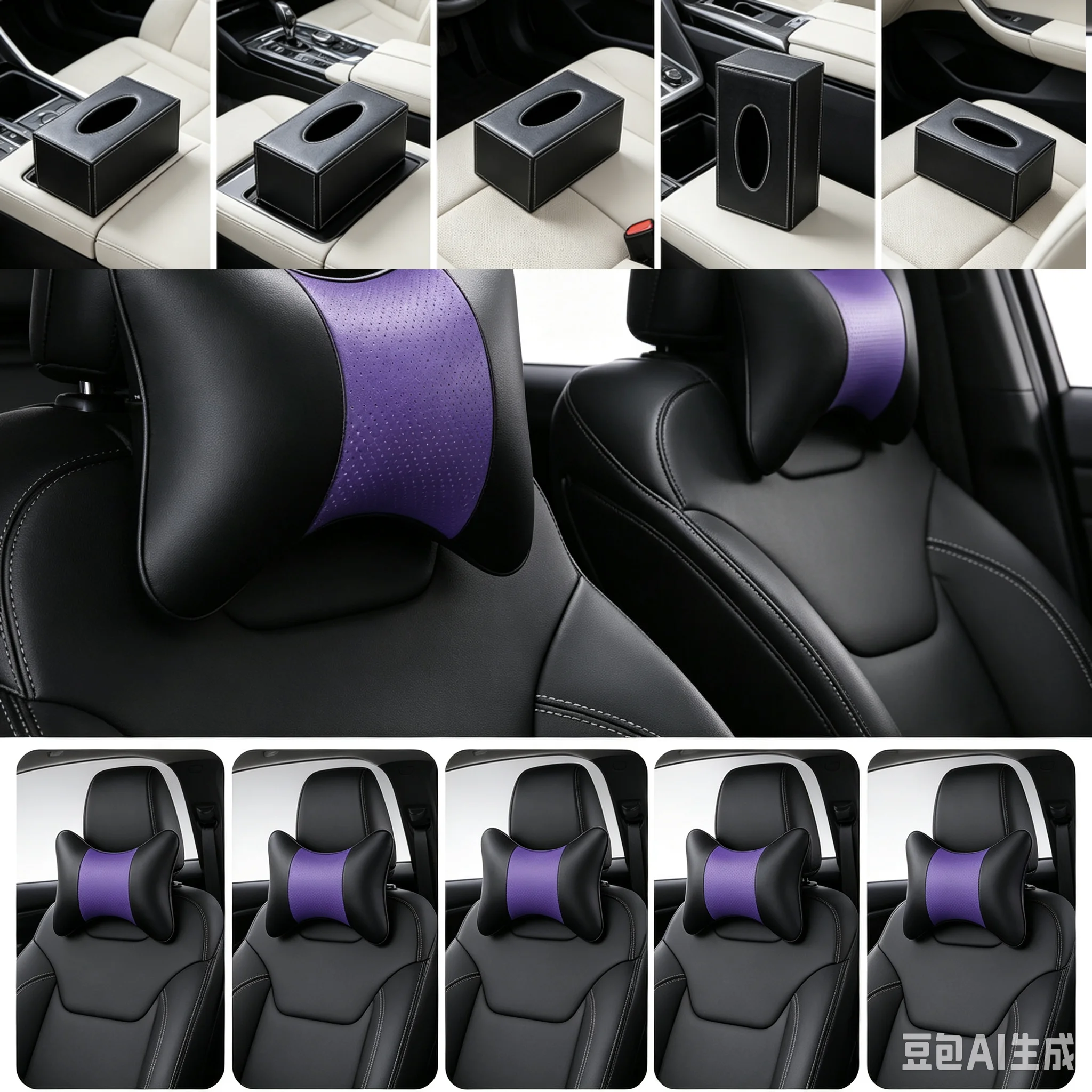 2 Pieces Univesal Car with headrest seat neck pillow four seasons common bones pillow black brown