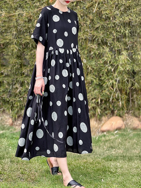 

Высококачественная летняя винтажная юбка в горошек, свободная утягивающая миди круглая юбка трапециевидной формы, женская удобная юбка больших размеров