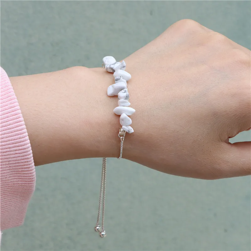 5-8mm Natural Irregular Opal Chip Stone Beads Bracelet Adjustable Silver Color Chain Women Bracelet for Women Female Jewelry