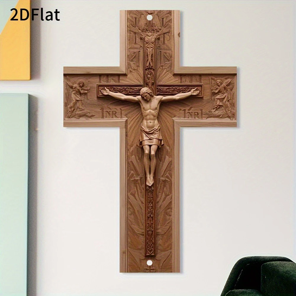 Bohemian Metal Cross Wall Art | Vintage Patterned Manufactured Metal Hanging Decor for Living Room, Church, Office, Christmas 2D